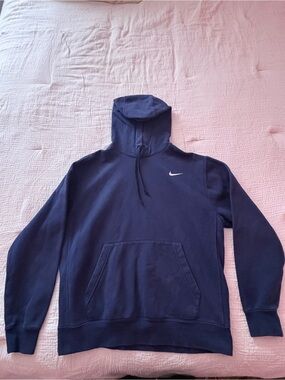 Nike Men's Dark Blue Hoodie with White Swoosh
